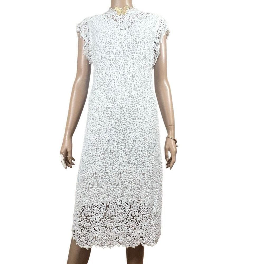 Velvet by Graham & Spencer White Crochet Lace Midi Dress Lined Size M (042)